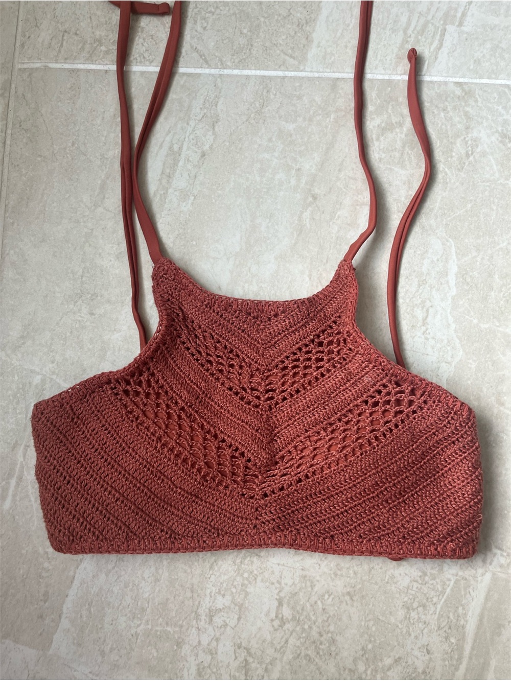 Xhilaration Rust Crochet Halter Bikini Top